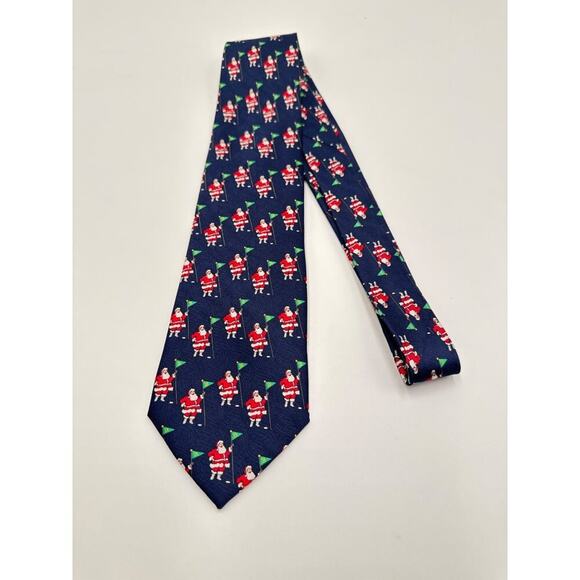 Cape Cod Neckwear Tie Men's 1005 Silk Navy Santa Golf Themed - Picture 1 of 5